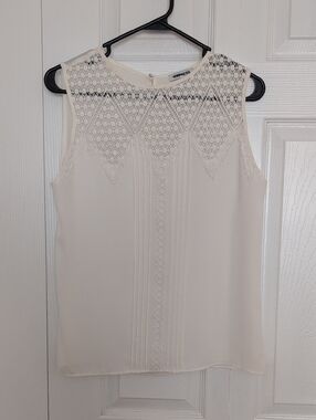 Express Cream Sleeveless Crochet Yoke Top
